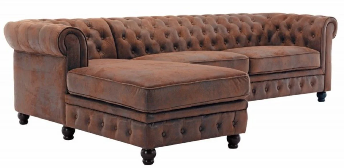 Casa Padrino sof¨¢ de esquina Chesterfield izquierda marr¨®n antiguo - Sof¨¢ de microfibra para sala de estar - Muebles de Sala de Estar Chesterfield