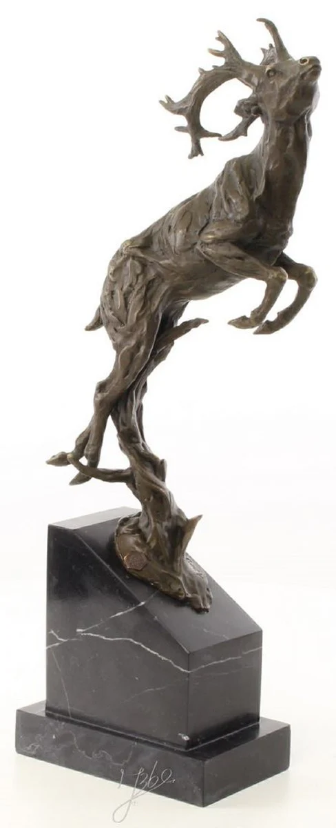 Casa Padrino bronce figura de lujo ciervo saltando bronce / negro 20,4 x 9,9 x H. 49,5 cm - Figura de Decoración Elegante con Base de Mármol