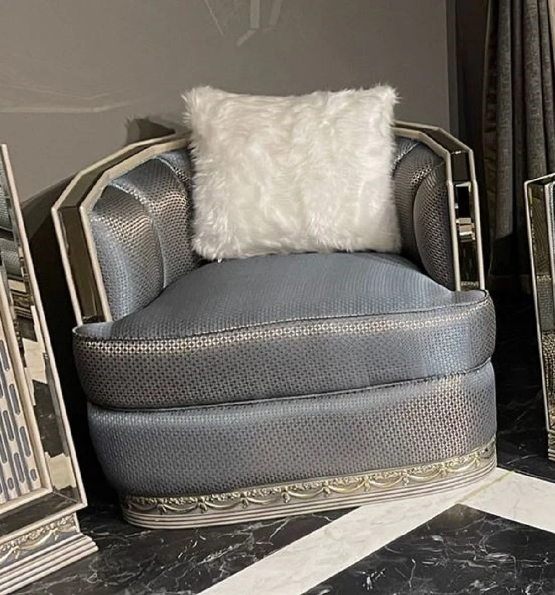 Casa Padrino conjunto de sala de estar Art Deco de lujo azul claro / plata / crema - 2 Sof¨¢s Art Deco y 2 Sillones Art Deco y 1 Mesa de Centro Art Deco - Muebles de sala - Muebles Art Deco de lujo