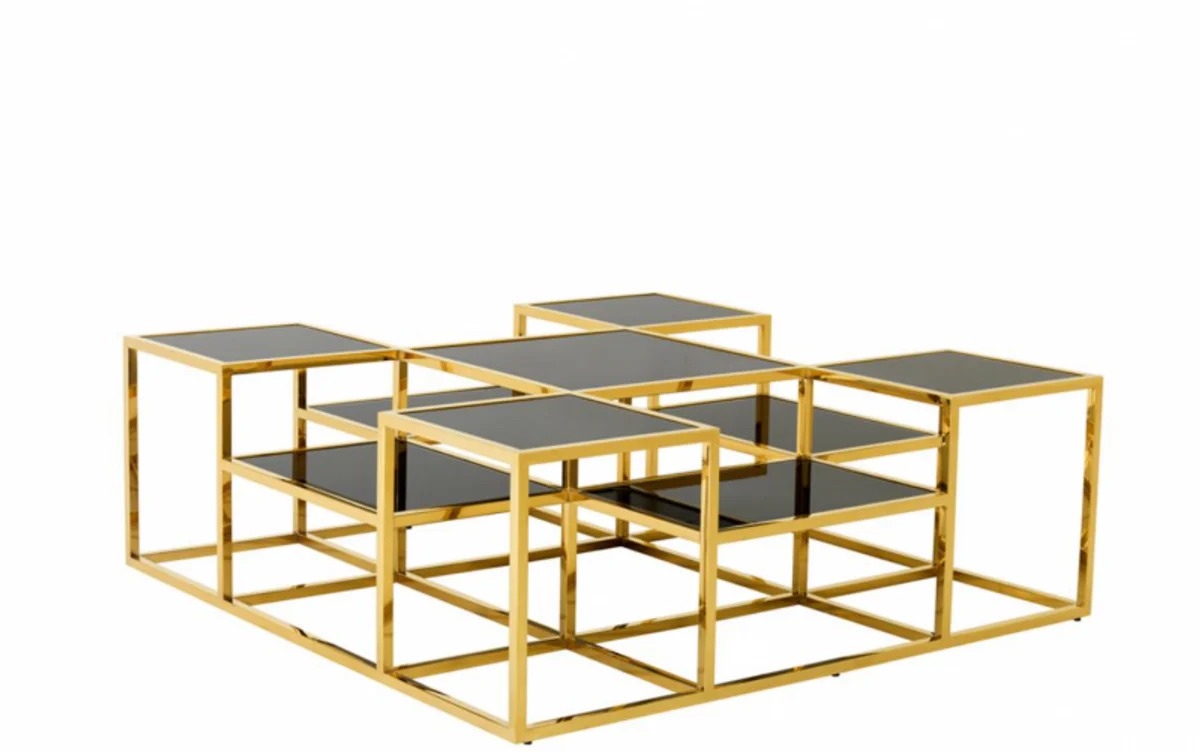 Casa Padrino Art Deco luxury coffee table gold with black glass - living room coffee table - Luxury Collection