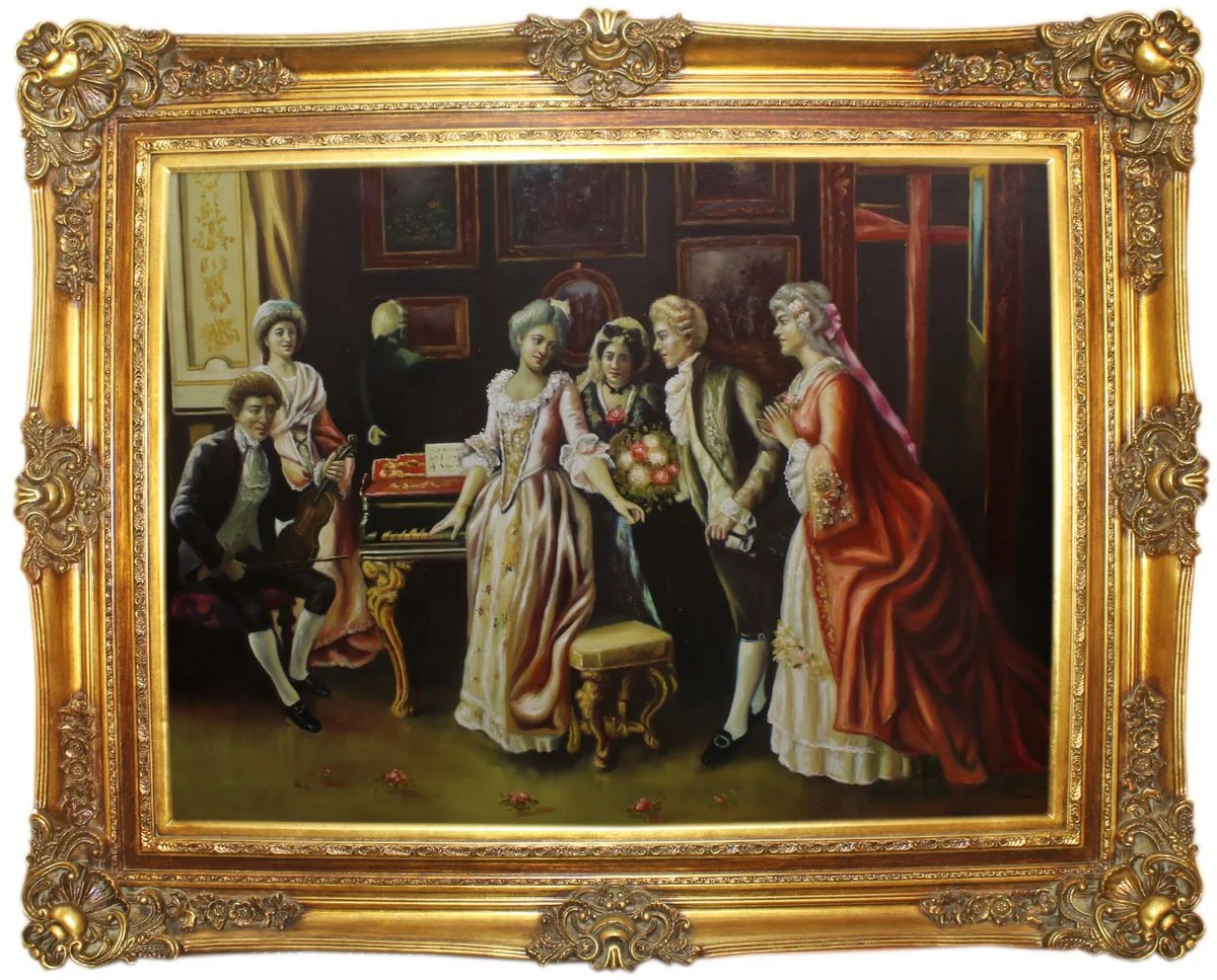 Casa Padrino pintura al óleo barroco La Celebracion multicolor / oro 160 x 10 x A. 130 cm - Pintura pintada a mano con marco magnífico en estilo barroco - Accesorios de Decoración Barroco