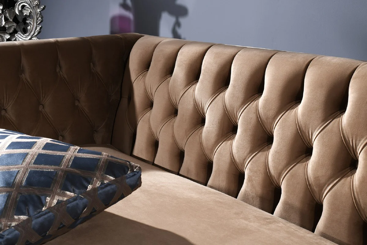 Casa Padrino Sof¨¢ Chesterfield Barroco de Lujo Beige / Plata 250 x 92 x H. 85 cm - Muebles Barrocos