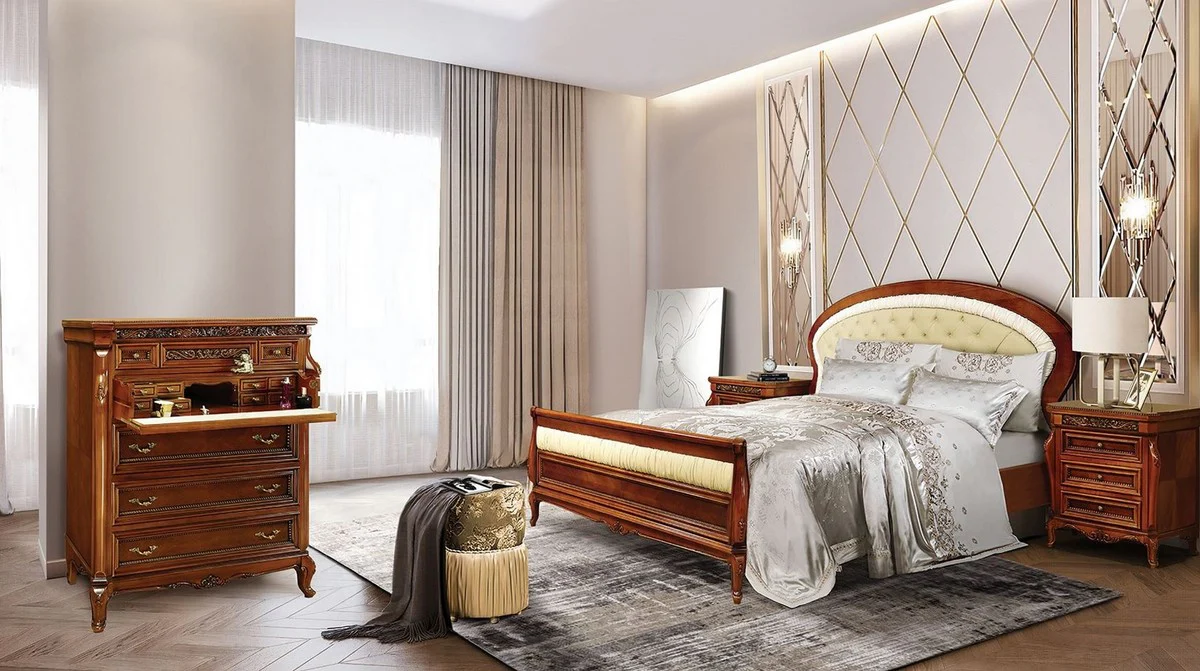 Casa Padrino cómoda barroco de lujo marrón / crema / latón - Magnífica cómoda de dormitorio de estilo barroco - Muebles de dormitorio de lujo de estilo barroco - Muebles barroco