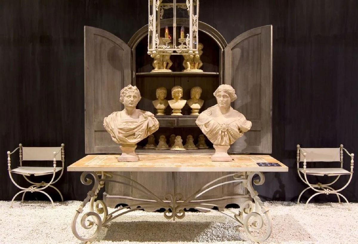 Casa Padrino silla de jard¨ªn Art Nouveau de lujo de hierro forjado con reposabrazos blanco A. 80 cm