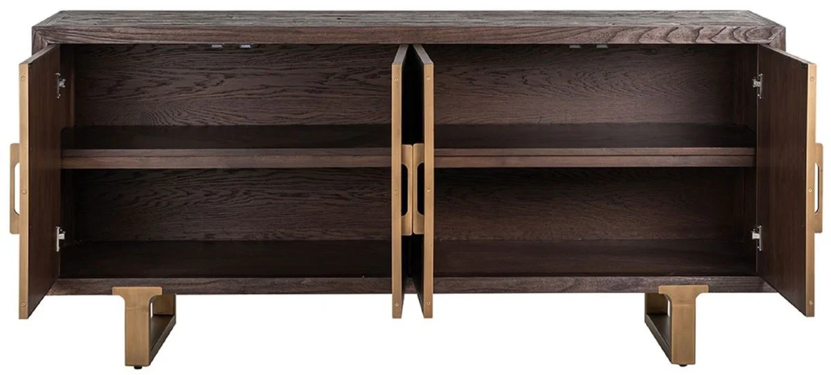 Casa Padrino aparador de lujo marrón / latón 180 x 45 x A. 86 cm - Armario de madera maciza con 4 puertas - Muebles de salón - Muebles de lujo - Interiores de salón - Interiores de lujo