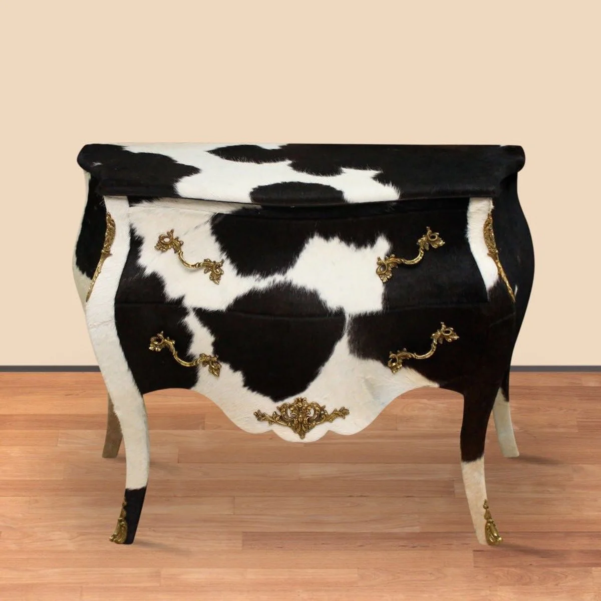 Casa Padrino barroco cómoda de cuero de vaca negro / blanco 100 x 50 x H. 80 cm - Muebles de Estilo Antiguo