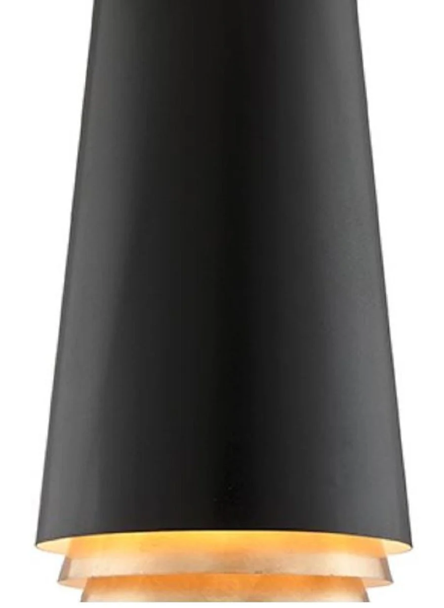 Casa Padrino lámpara colgante LED de lujo negro / oro Ø 31,8 x H. 55,9 cm - Lámpara Colgante de Metal Redonda con Pan de Oro