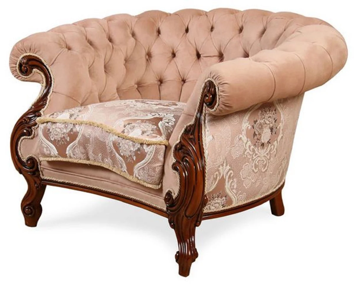 Casa Padrino sill¨®n de sal¨®n barroco de lujo rosa / blanco / marr¨®n oscuro - Sill¨®n de estilo barroco hecho a mano - Magn¨ªficos muebles de sal¨®n de lujo en estilo barroco - Muebles barrocos