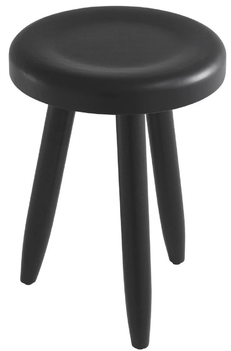 Casa Padrino taburete de lujo negro ? 31 x A. 45 cm - Taburete de madera maciza - Taburete redondo de madera Mindi - Muebles de Lujo