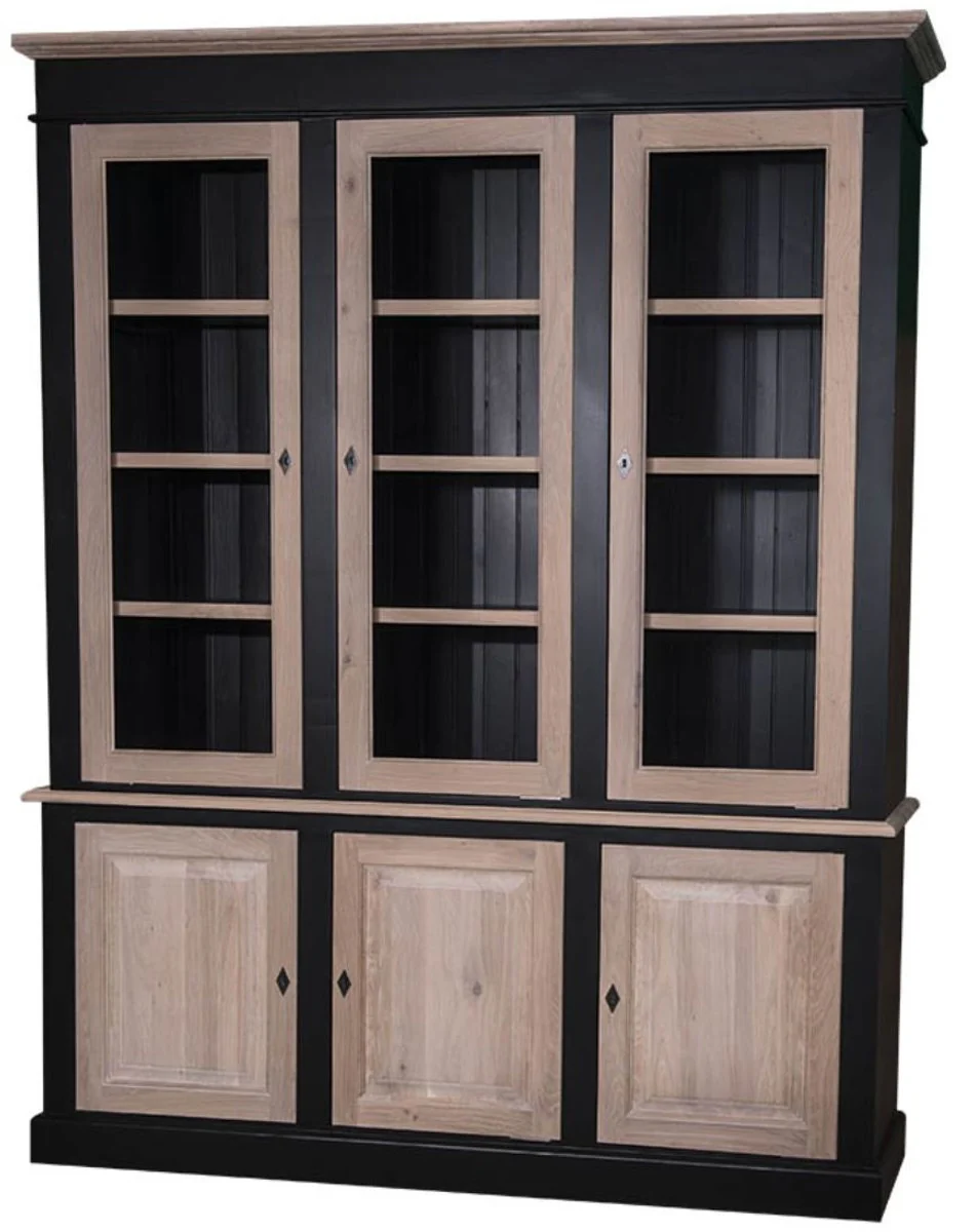 Casa Padrino country style living room cabinet black / natural 182 x 48 x H. 228 cm - Living Room Furniture in Country Style