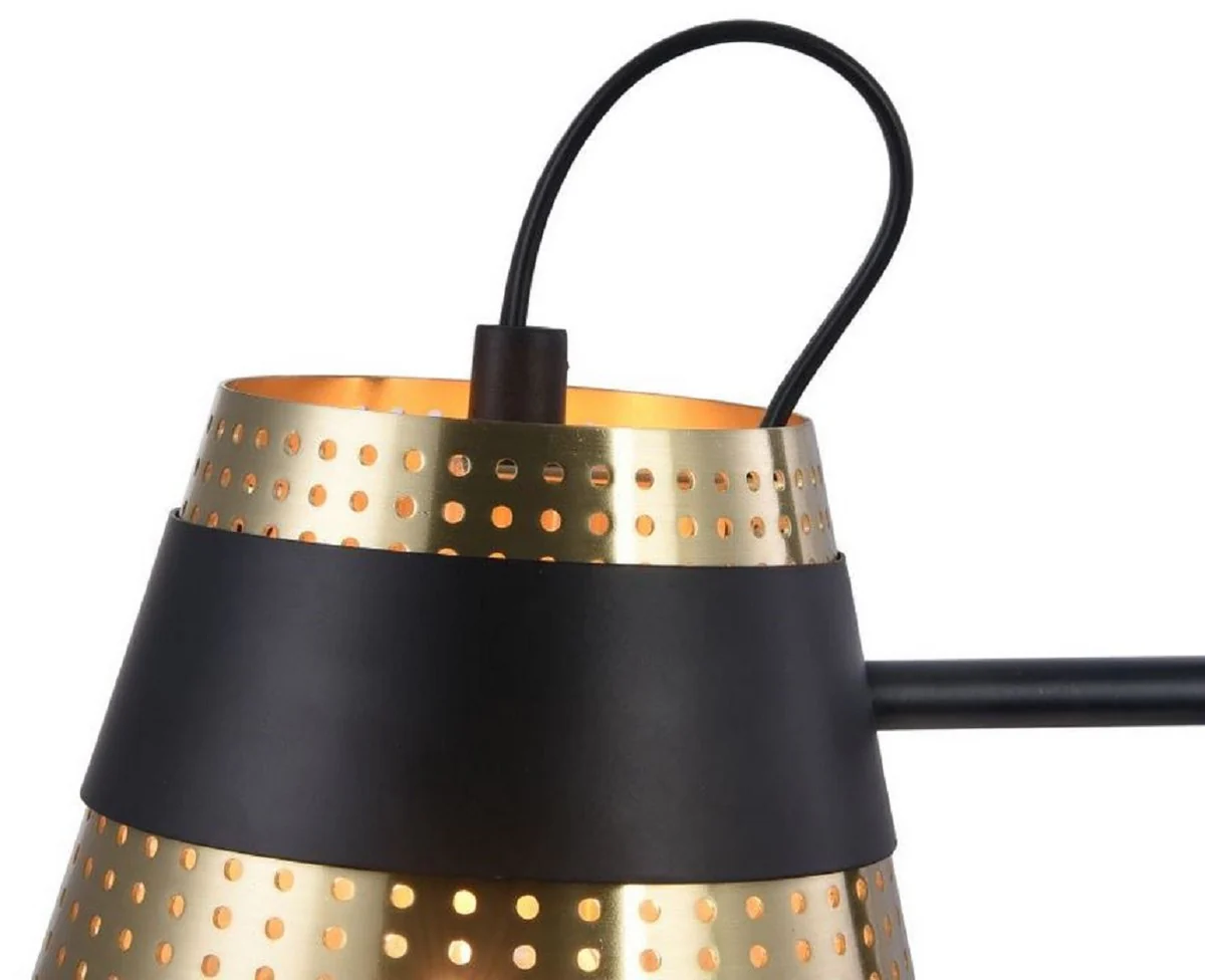 Casa Padrino lámpara de mesa oro antiguo / negro 17,5 x 26 x H. 55,5 cm - Lámpara de Mesa Moderna con Pantalla de Metal Perforada