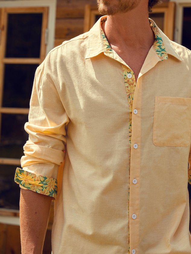 Hardaddy Cotton Floral Contrast Long Sleeve Shirt
