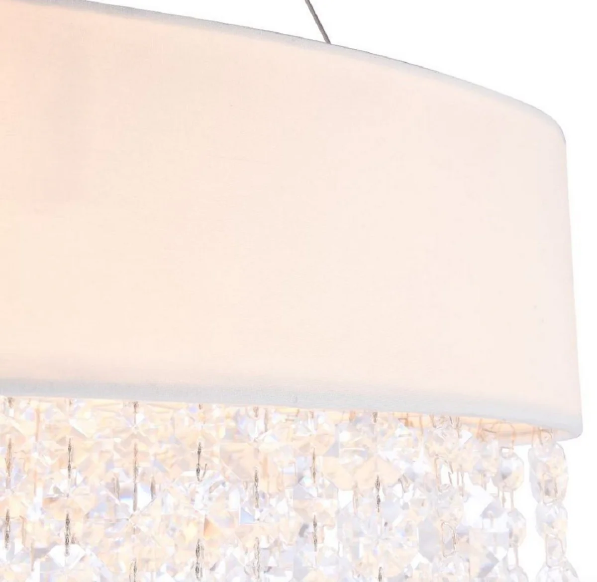 Casa Padrino lámpara colgante plata / blanco 72 x 27 x H. 21 cm - Lámpara Ovalada Excepcional con Marco de Metal y Cubierta de Tela