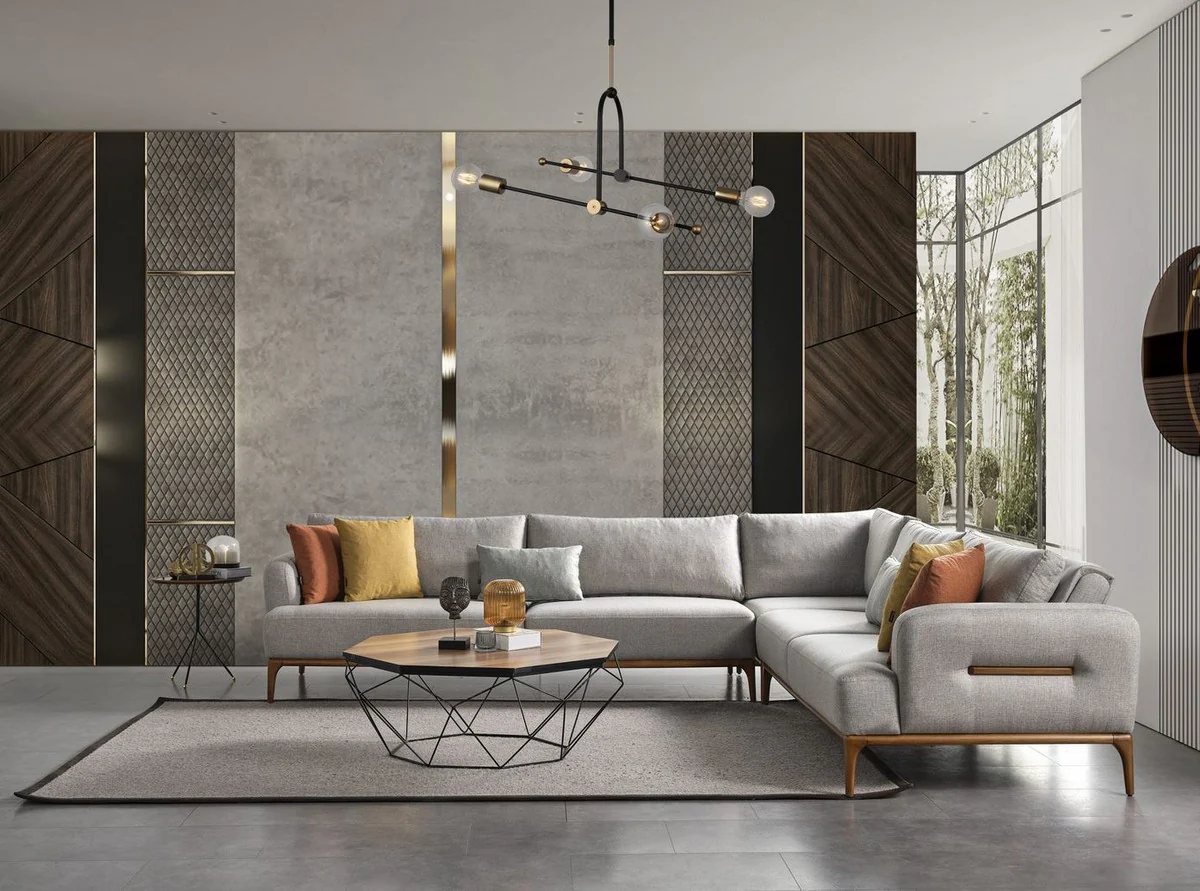 Casa Padrino sof¨¢ esquinero de lujo con respaldos ajustables gris / marr¨®n 325 x 295 x A. 97 cm - Sof¨¢ de sal¨®n con funci¨®n para dormir - Muebles de sal¨®n - Muebles de lujo