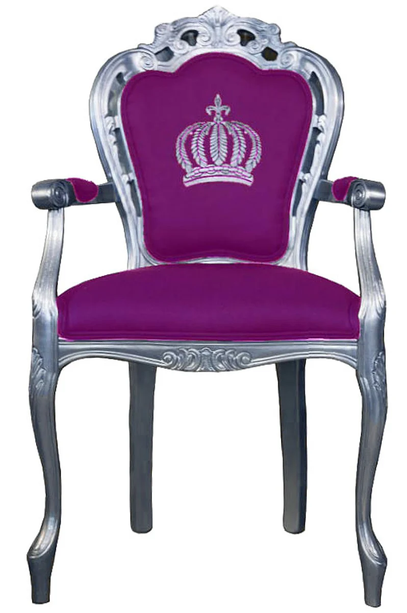 Pomp??s by Casa Padrino luxury baroque dining chair with armrests purple / silver - Pomp??s baroque chair designed by Harald Gl??ckler
