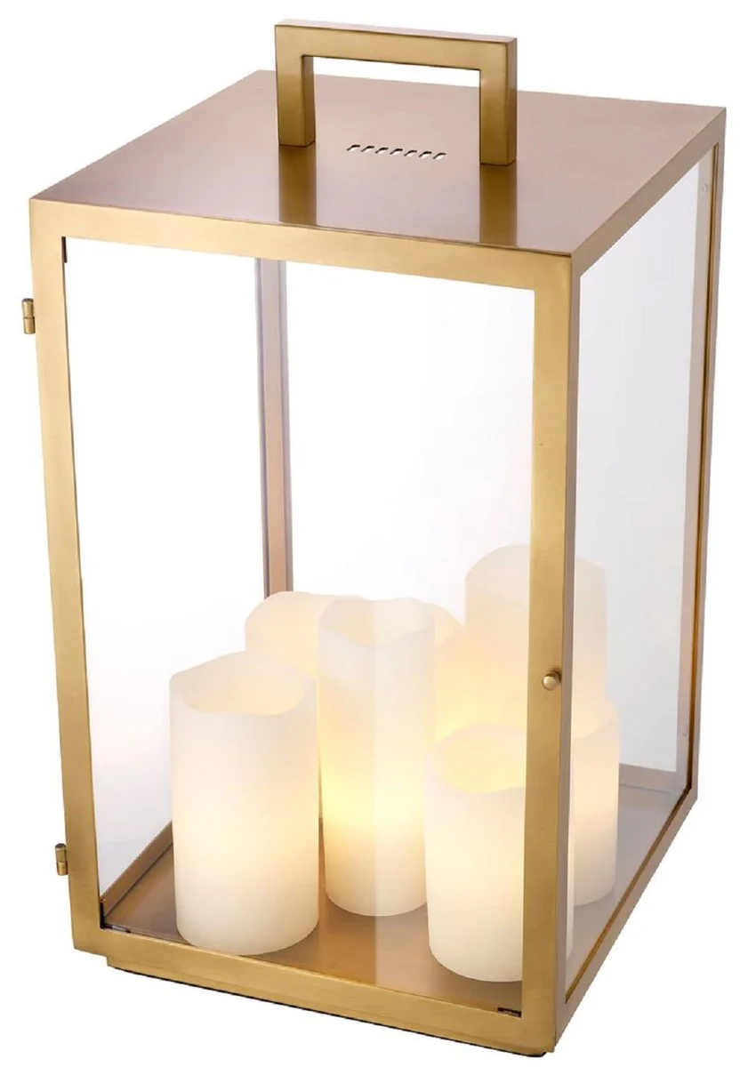 Casa Padrino lámpara de mesa de lujo latón antiguo 35 x 35 x A. 65 cm - Lámpara de escritorio de metal con asa y tulipas en forma de vela - Iluminación de lujo - Muebles de lujo