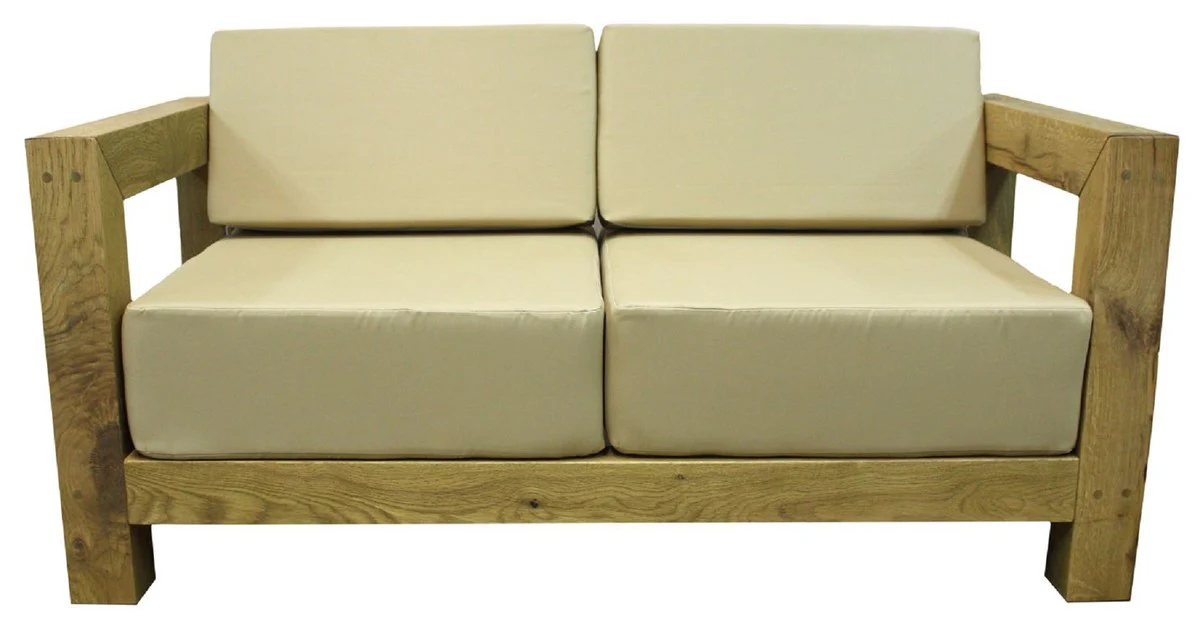 Casa Padrino conjunto de muebles de jardín de madera maciza de lujo beige / natural - 3 Sofás y 1 Mesa de Centro - Muebles de jardín y patio modernos de madera de roble