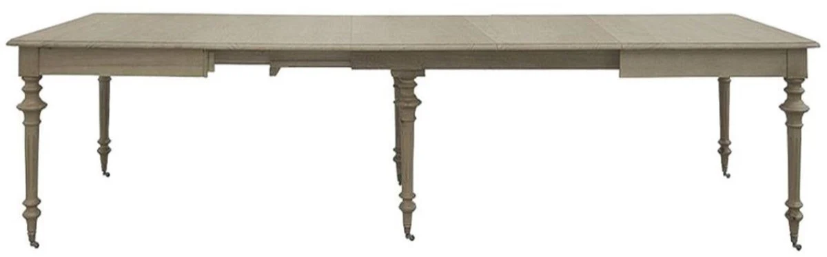 Casa Padrino mesa de comedor de lujo de estilo campestre gris 170-470 x 120 x A. 77 cm - Mesa de cocina extensible de madera maciza hecha a mano - Muebles de madera maciza de estilo campestre