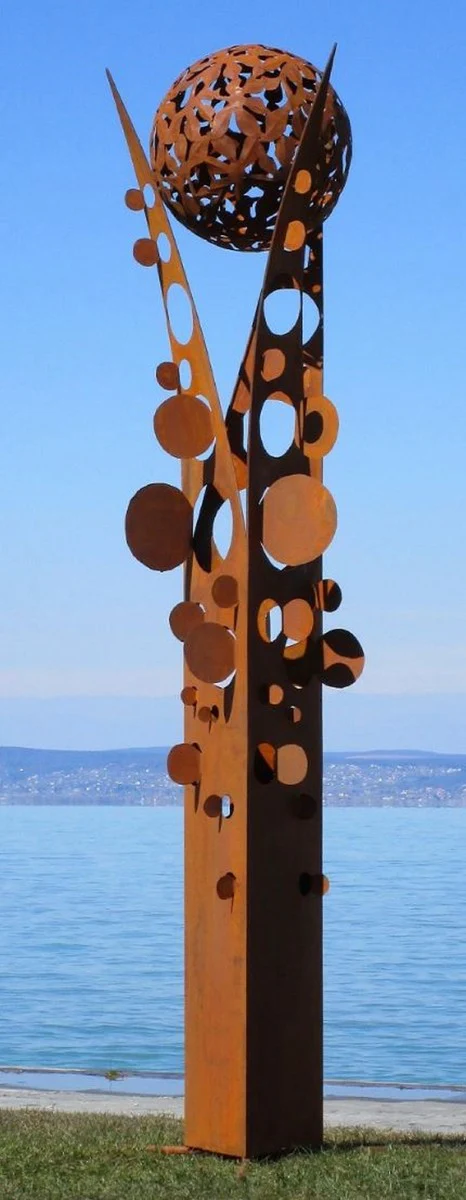 Casa Padrino escultura de jardín de acero de diseño columna con bola oxido 75 x 70 x A. 268 cm - Decoración de jardín hecha a mano resistente a la intemperie