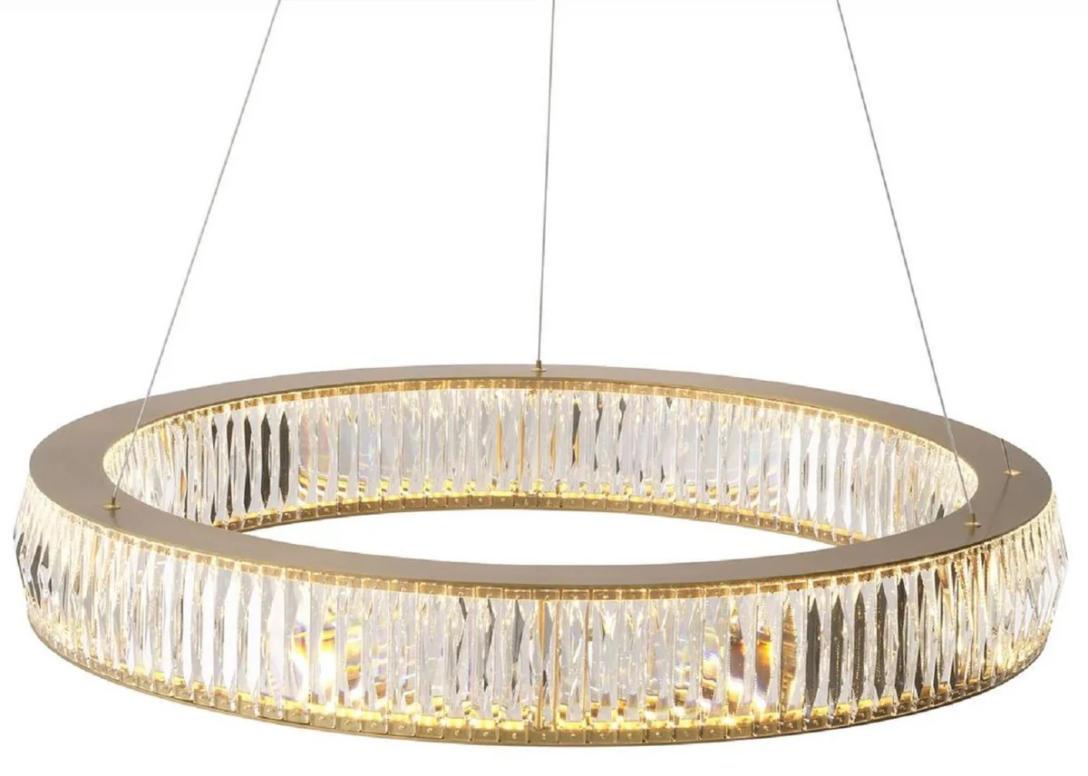 Casa Padrino lámpara de araña LED de lujo latón antiguo Ø 91 x A. 13-200 cm - Lámpara de araña de salón redonda con cristal - Calidad de Lujo