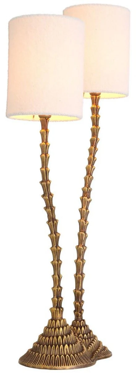 Casa Padrino lámpara de mesa doble de lujo latón vintage / blanco 27,5 x 15 x A. 78 cm - Lámpara de escritorio en diseño de palmera - Lámparas de mesa de lujo - Lámparas de escritorio de lujo