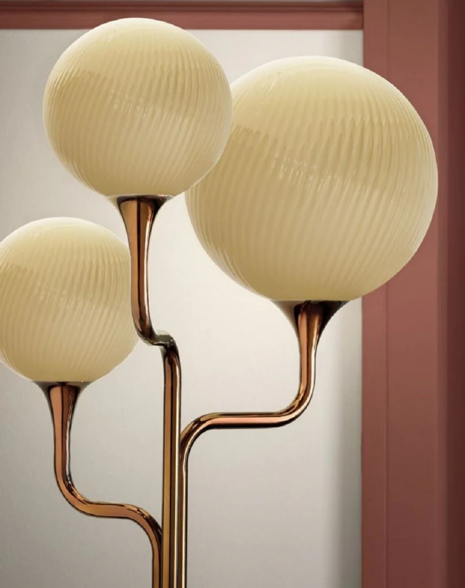 Casa Padrino lámpara de pie de lujo cobre / beige 52 x 45 x A. 170 cm - Lámpara de pie de metal con pantallas de vidrio - Lámparas de pie de lujo - Calidad de lujo - Hecho en Italia