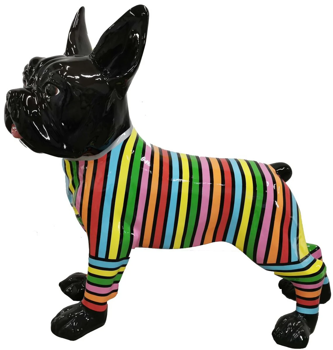 Casa Padrino figura de decoración de diseño perro bulldog con rayas negro / multicolor 190 x A. 178 cm - Figura decoracion enorme - Escultura decoracion jardin - Figura Jardin