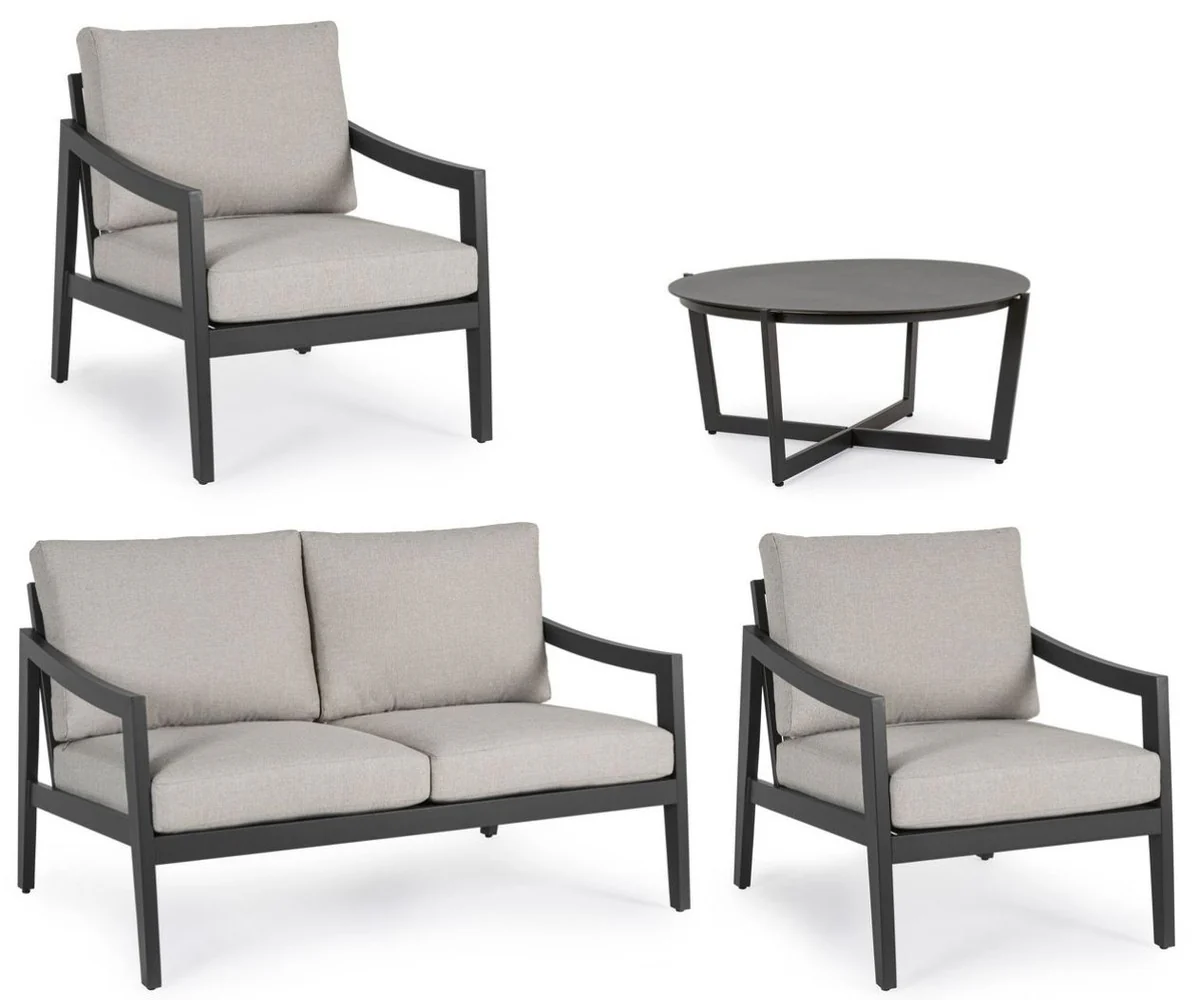 Casa Padrino conjunto de muebles de jard¨ªn de lujo gris / antracita - 1 Sof¨¢ de Jard¨ªn y 2 Sillones de Jard¨ªn y 1 Mesa de Jard¨ªn de Lujo - Muebles de jard¨ªn - Muebles de piscina - Muebles de lujo