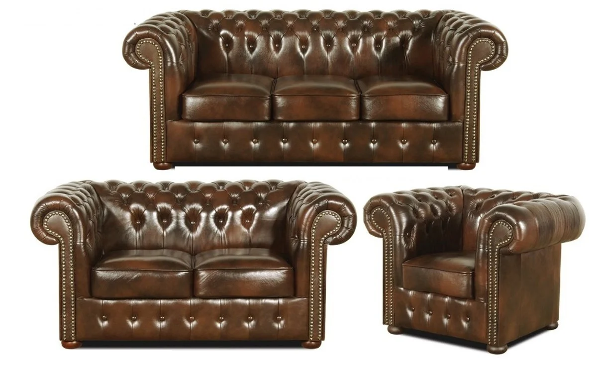 Casa Padrino Chesterfield sala de estar conjunto marr¨®n oscuro - lujosos muebles de cuero genuino