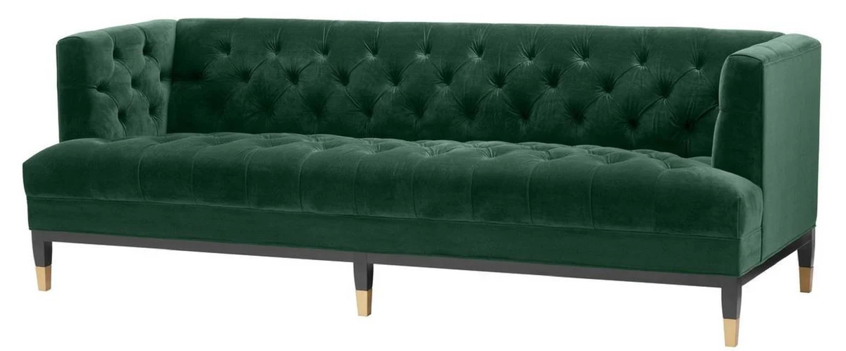 Casa Padrino sof¨¢ de la sala de estar de lujo verde / negro / lat¨®n 230 x 85 x H. 79 cm - Sof¨¢ Chesterfield de Terciopelo