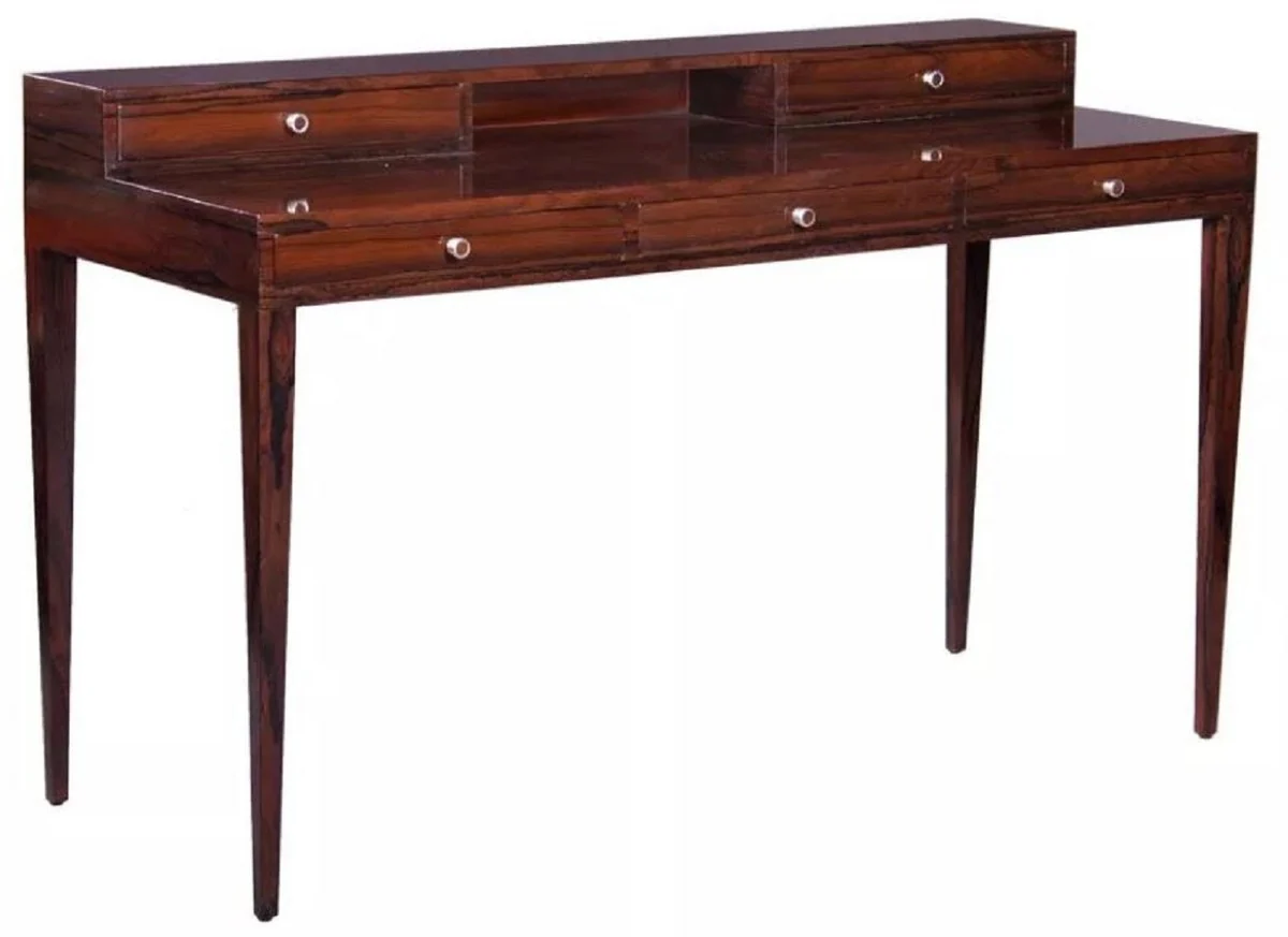 Casa Padrino Escritorio Art Deco de Lujo con 5 Cajones Marr¨®n Oscuro 140 x 55 x A. 86 cm - Mesa de Oficina de Madera Maciza - Muebles de Oficina - Muebles Art Deco - Muebles de Lujo