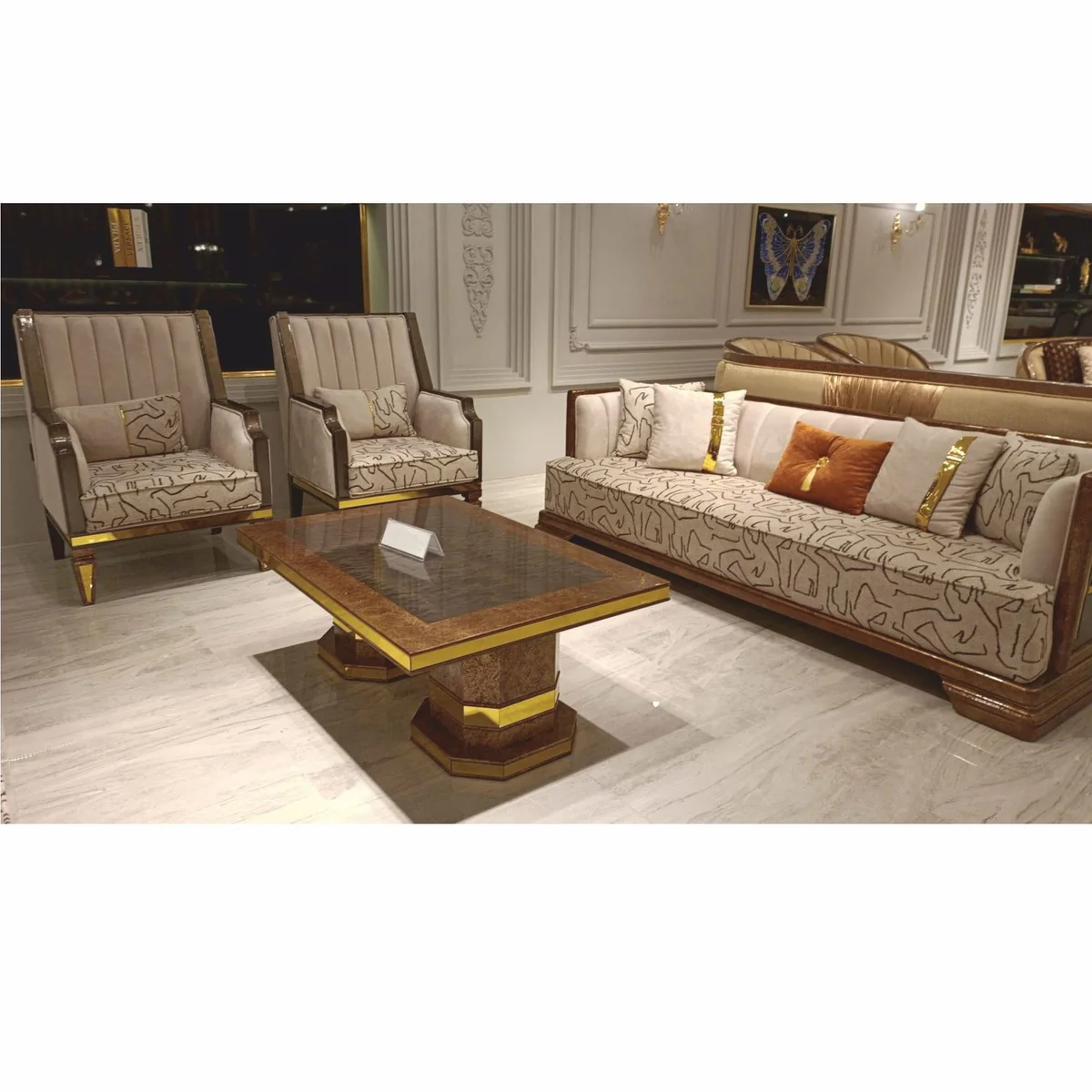 Casa Padrino mesa de centro Art Deco de lujo marr¨®n / oro 119 cm - Muebles de sal¨®n