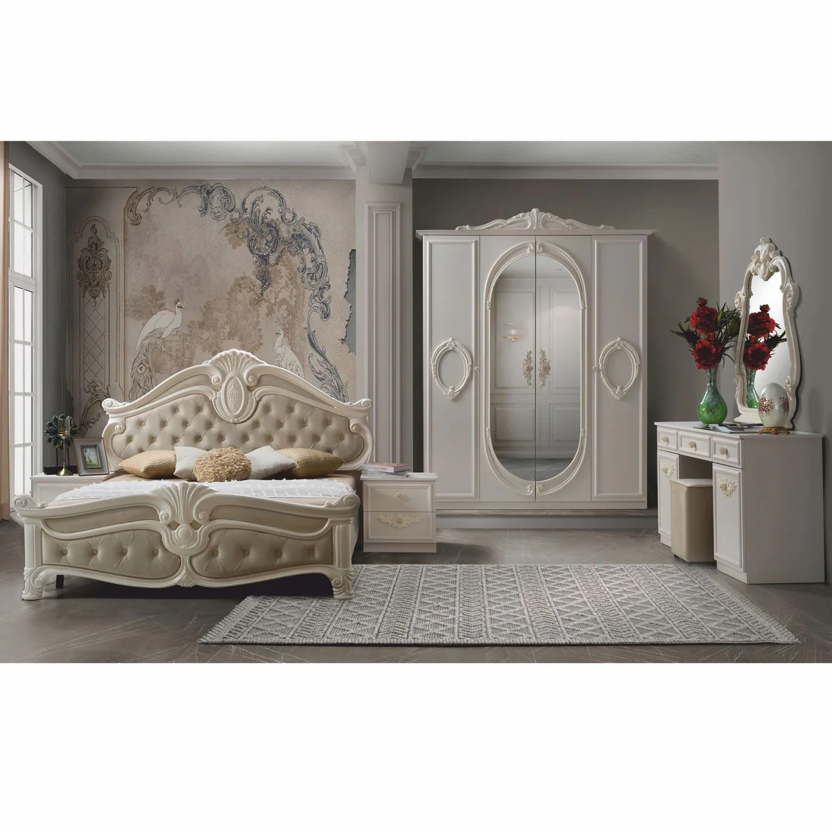 Casa Padrino armario de dormitorio barroco de lujo crema 178,6 cm - Muebles de dormitorio barrocos