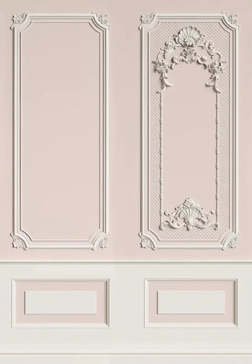 Casa Padrino papel pintado no tejido barroco de lujo rosa / gris - Papel pintado de salón de estilo barroco con patrón estuco elegante - Decoración de salón barroco - Decoración de pared barroco