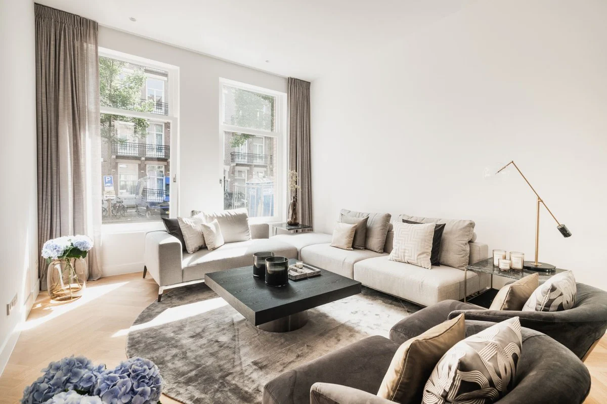 Casa Padrino sof¨¢ de lujo gris / plata 400 x 178 x A. 56 cm - Sof¨¢ de esquina ajustable para sal¨®n - Muebles de sal¨®n de lujo