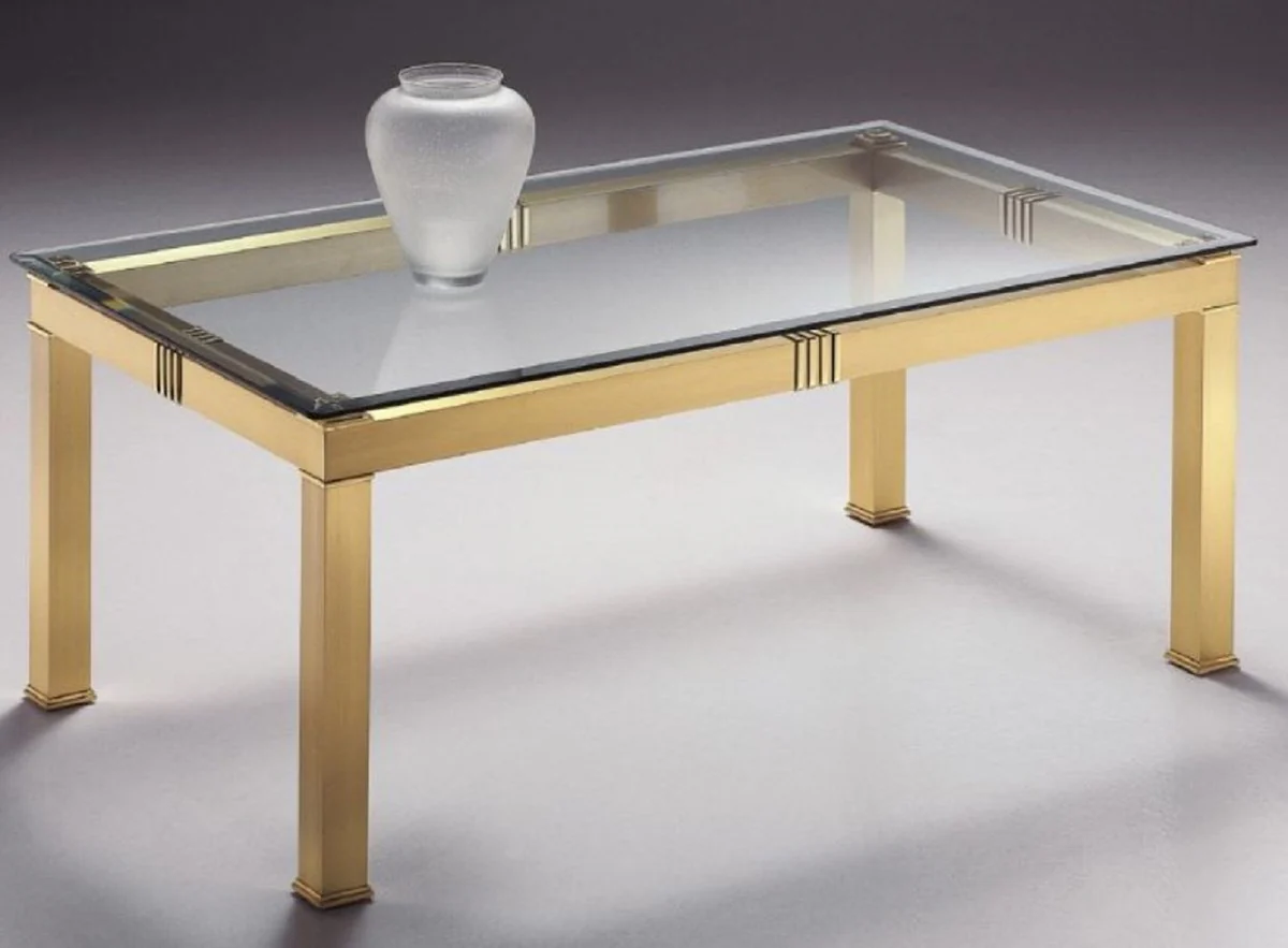 Casa Padrino mesa de centro de lujo lat¨®n 120 x 70 x A. 48 cm - Mesa de sal¨®n rectangular de lat¨®n con tapa de vidrio - Muebles de sal¨®n - Calidad de Lujo