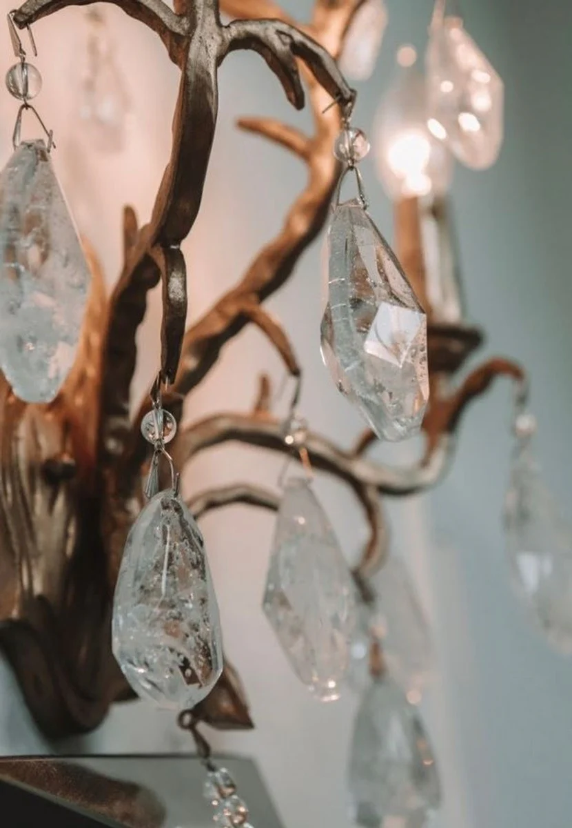 Casa Padrino lámpara de pared doble barroca de lujo bronce 28 x 15,3 x A. 53,3 cm - Lámpara de pared hecha a mano de hierro forjado con cortinas de cristal veneciano noble en forma de lágrima