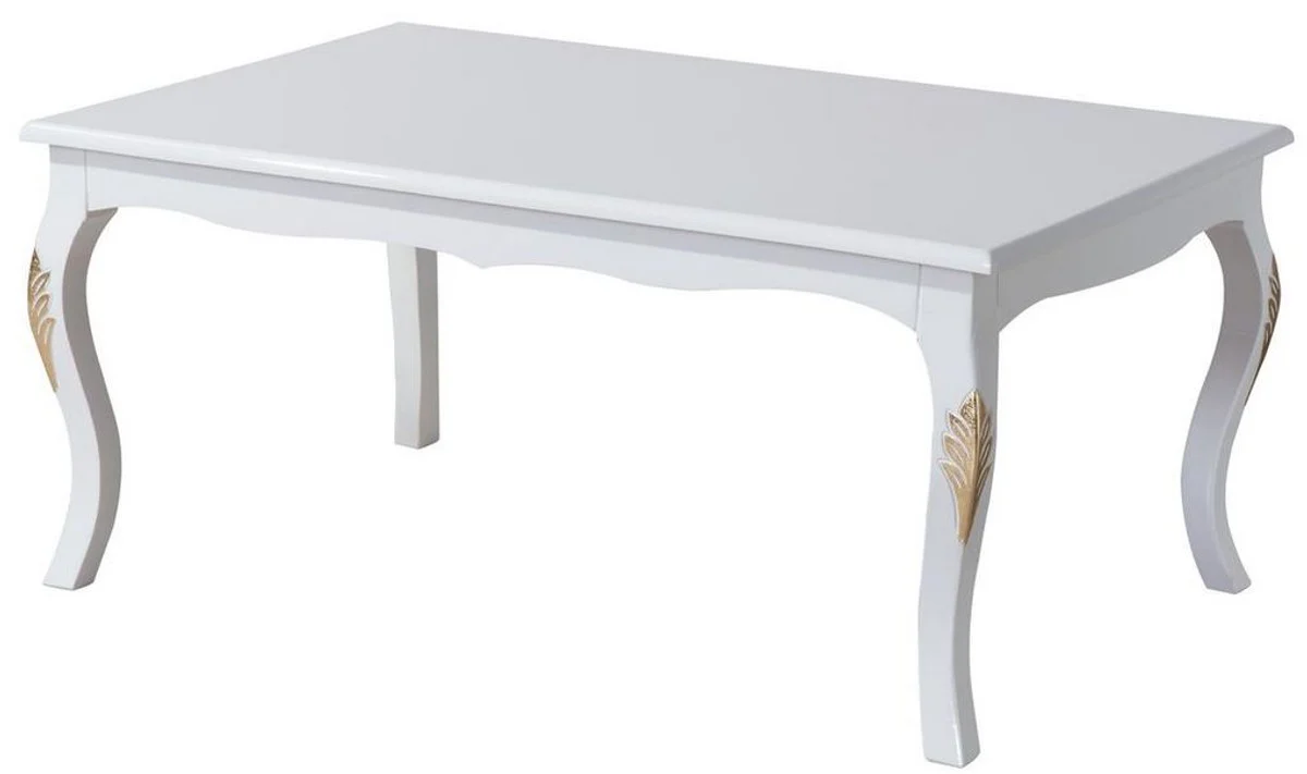 Casa Padrino mesa de centro barroco de lujo blanco / oro 110 x 77 x A. 45 cm - Mesa de sal¨®n de madera maciza en estilo barroco - Muebles Barrocos