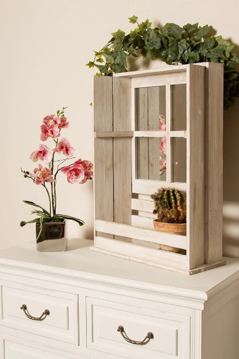 Casa Padrino Country Style Shabby Chic Armario de Pared Blanco Antiguo 44 x 17 x H. 59 cm - Gabinete de Pared Hecho a Mano con Espejo