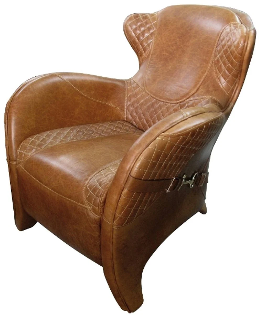 Casa Padrino sill¨®n de cuero aut¨¦ntico Art Deco de lujo marr¨®n 79 x 85 x A. 85 cm - Colecci¨®n de Lujo