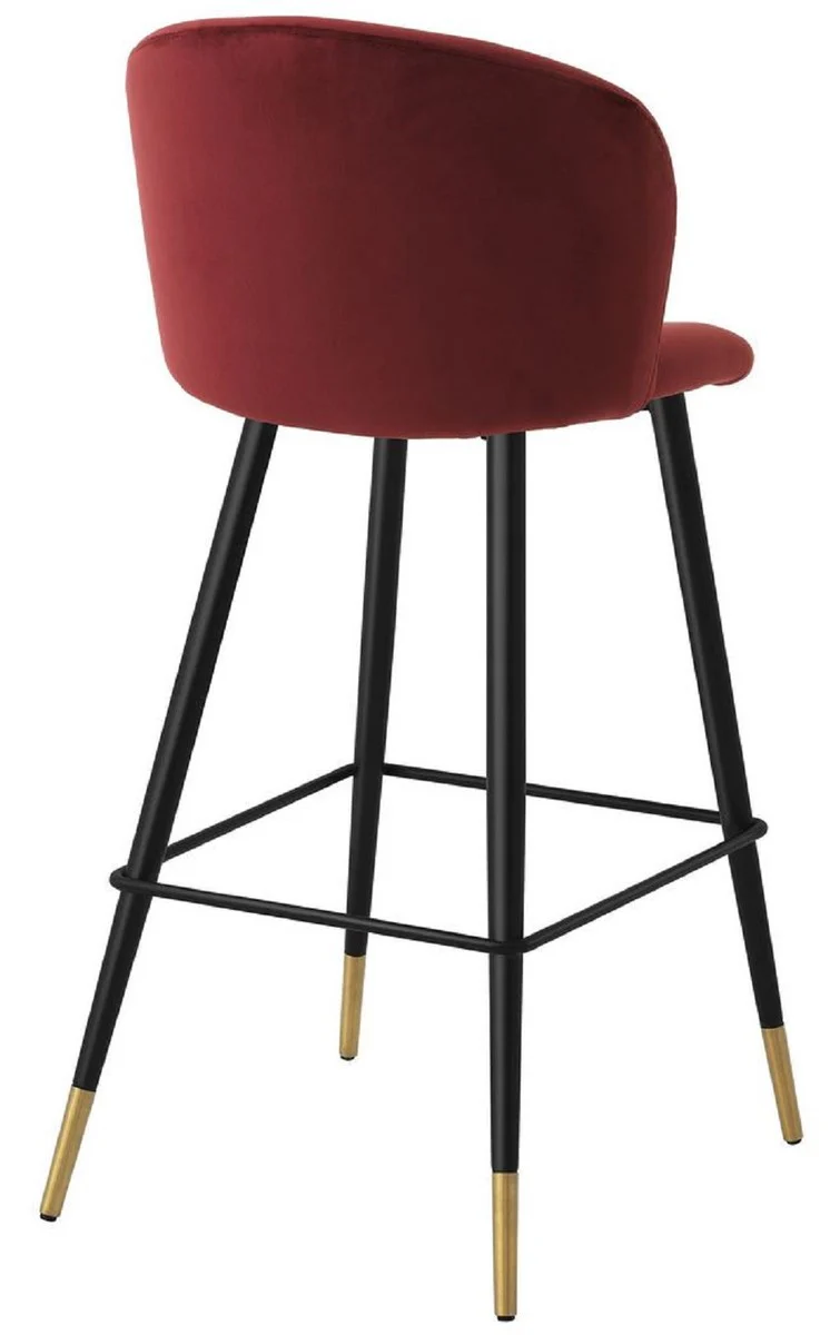 Casa Padrino silla de bar de lujo rojo burdeos / negro / oro 50,5 x 54 x A. 102 cm - Taburete de bar de lujo con respaldo y terciopelo noble - Muebles de bar de lujo