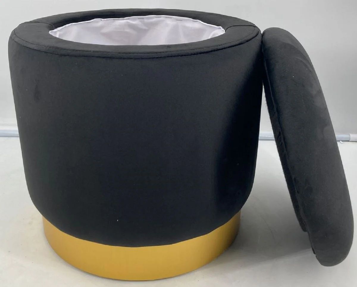 Casa Padrino taburete de lujo gris / oro Ø 41 x A. 43 cm - Taburete redondo de terciopelo con tapa y espacio de almacenamiento - Muebles de Salón