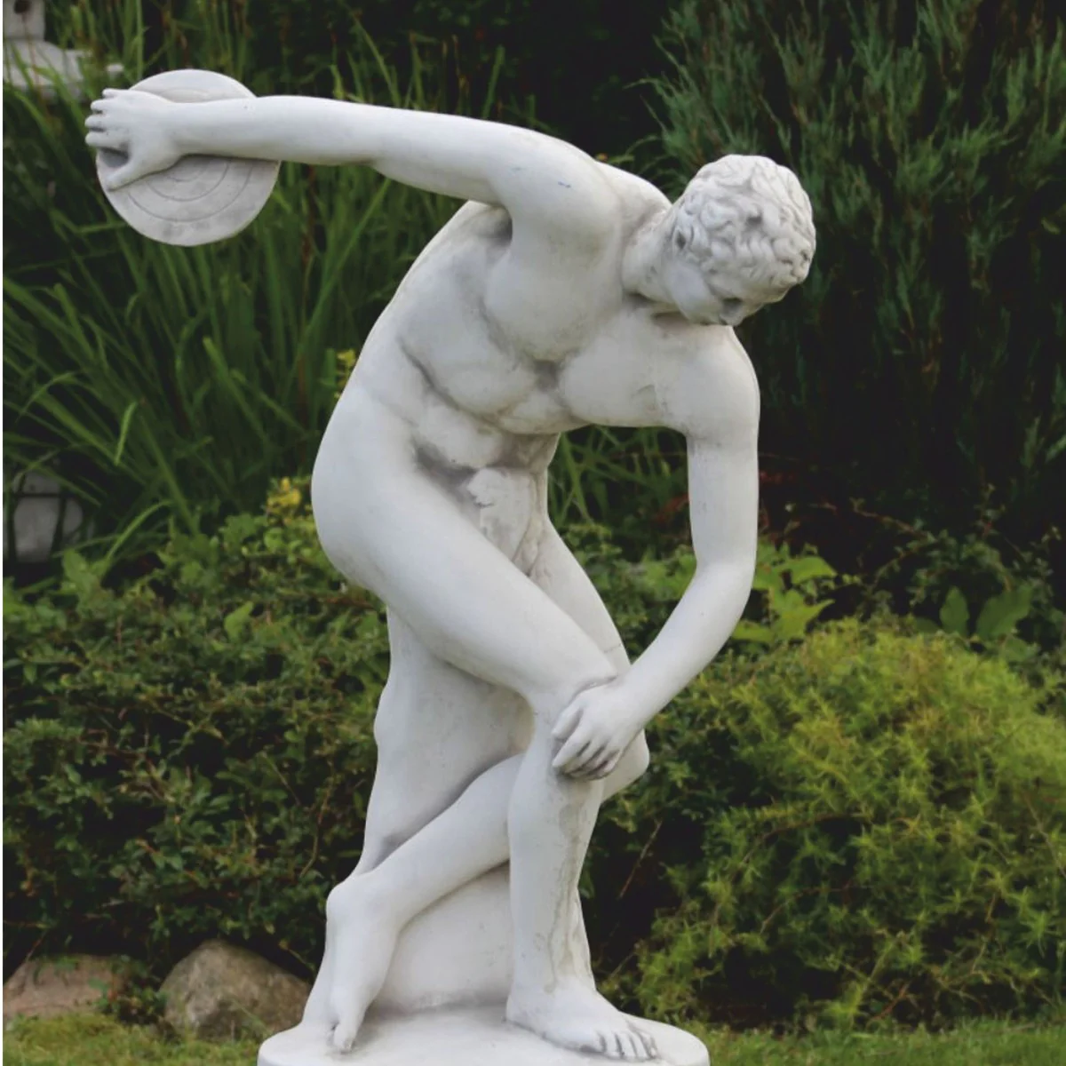 Casa Padrino escultura de decoraci¨®n de jard¨ªn Art Nouveau lanzador de disco blanco / gris A. 93 cm