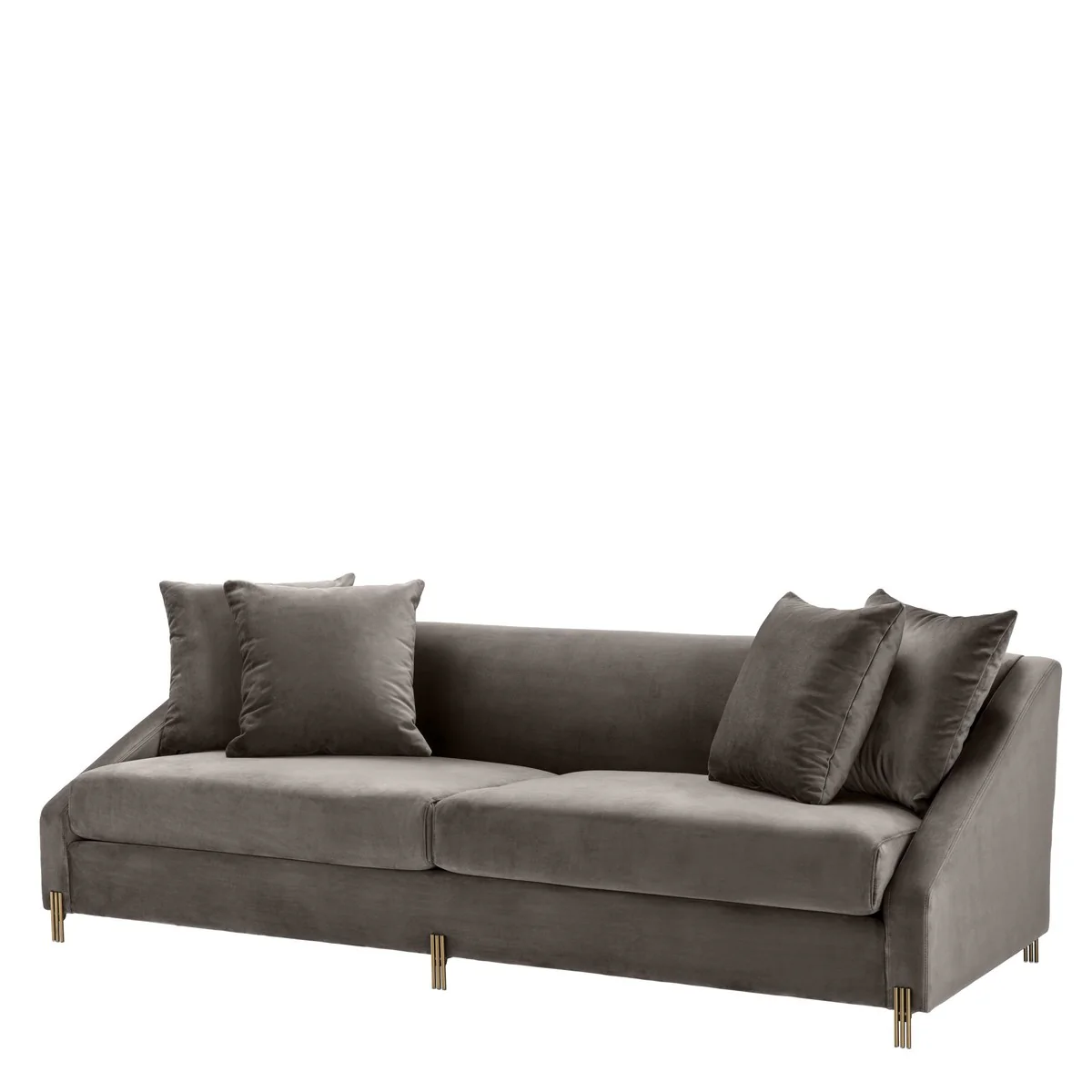 Casa Padrino Ssof¨¢ de terciopelo gris / Lat¨®n 223 x 94 x H. 73 cm - Sof¨¢ de Sal¨®n con 4 Almohadas - Muebles de Lujo