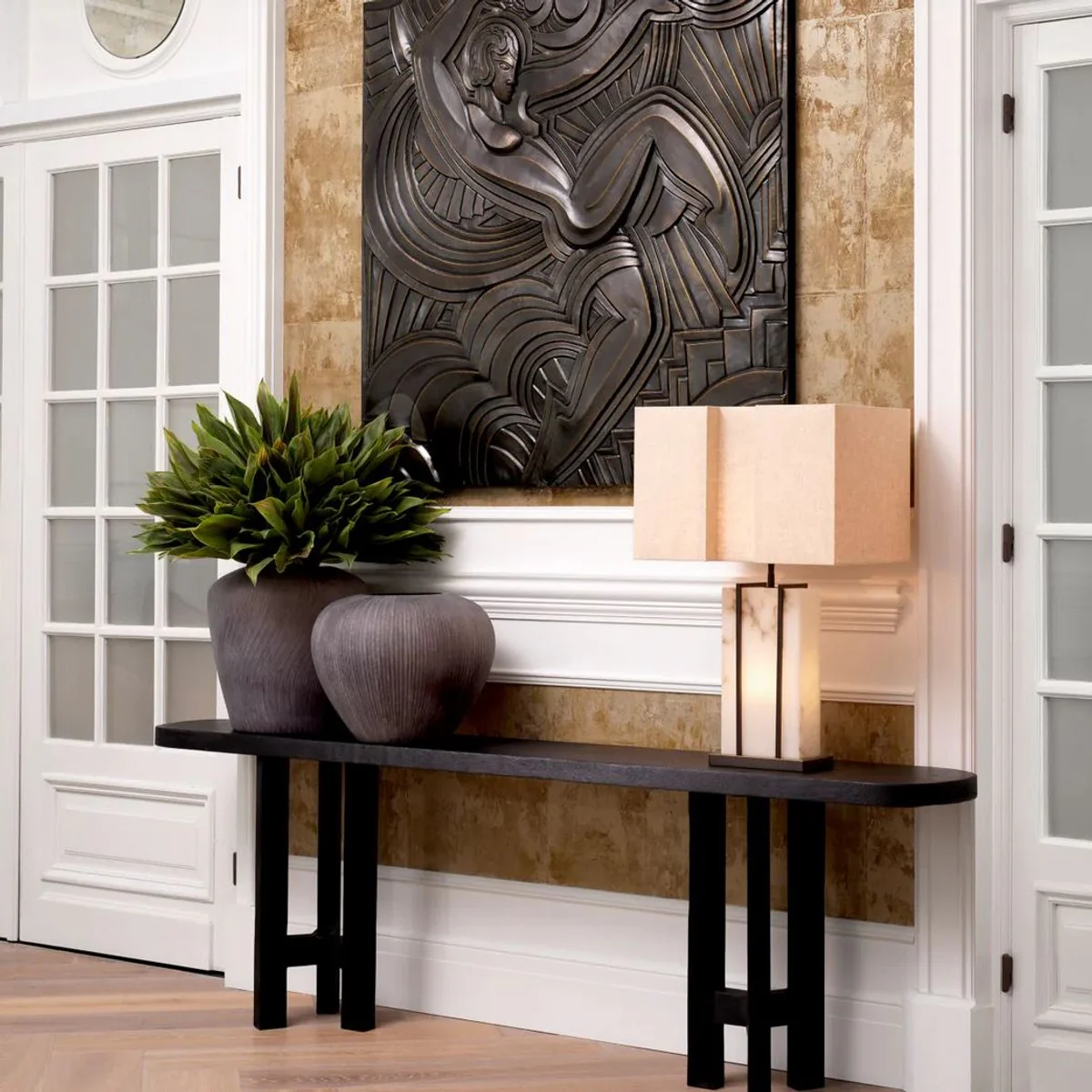 Casa Padrino consola de lujo negro antiguo 230 x 35 x A. 74,5 cm - Mesa consola rectangular de madera maciza - Muebles de madera maciza - Muebles de lujo - Calidad de lujo