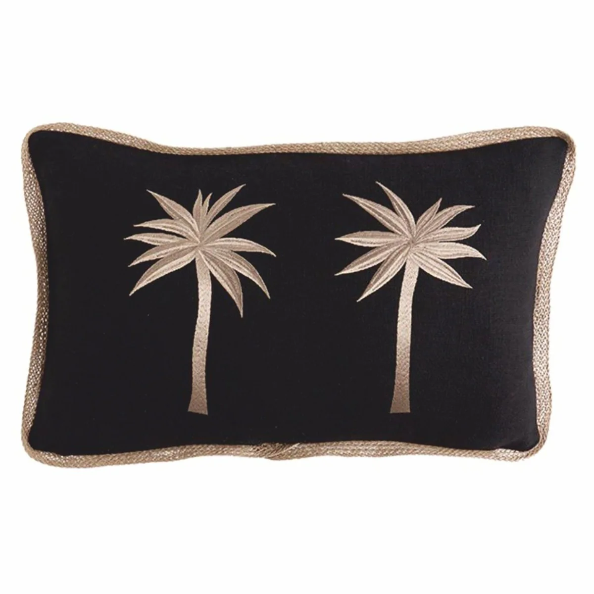 Casa Padrino cojín decorativo de algodón de lujo con 2 palmeras negro / oro 30 x 50 cm