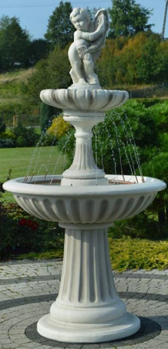 Casa Padrino fuente Art Nouveau chico con pez gris Ø 92 x A. 185 cm - Magnífica Fuente de Jardín - Fuente de Decoración de Jardín - Accesorios de Decoración de Jardín Barroco y Art Nouveau