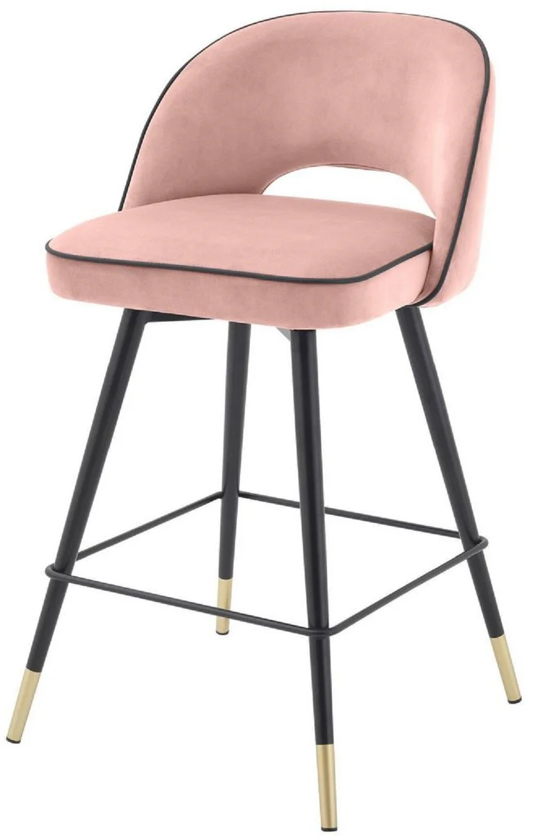 Casa Padrino conjunto de sillas de bar de lujo rosa / negro / lat¨®n 51 x 52 x A. 92,5 cm - Taburetes de bar con asiento giratorio y tela de terciopelo noble - Muebles de Bar de Lujo