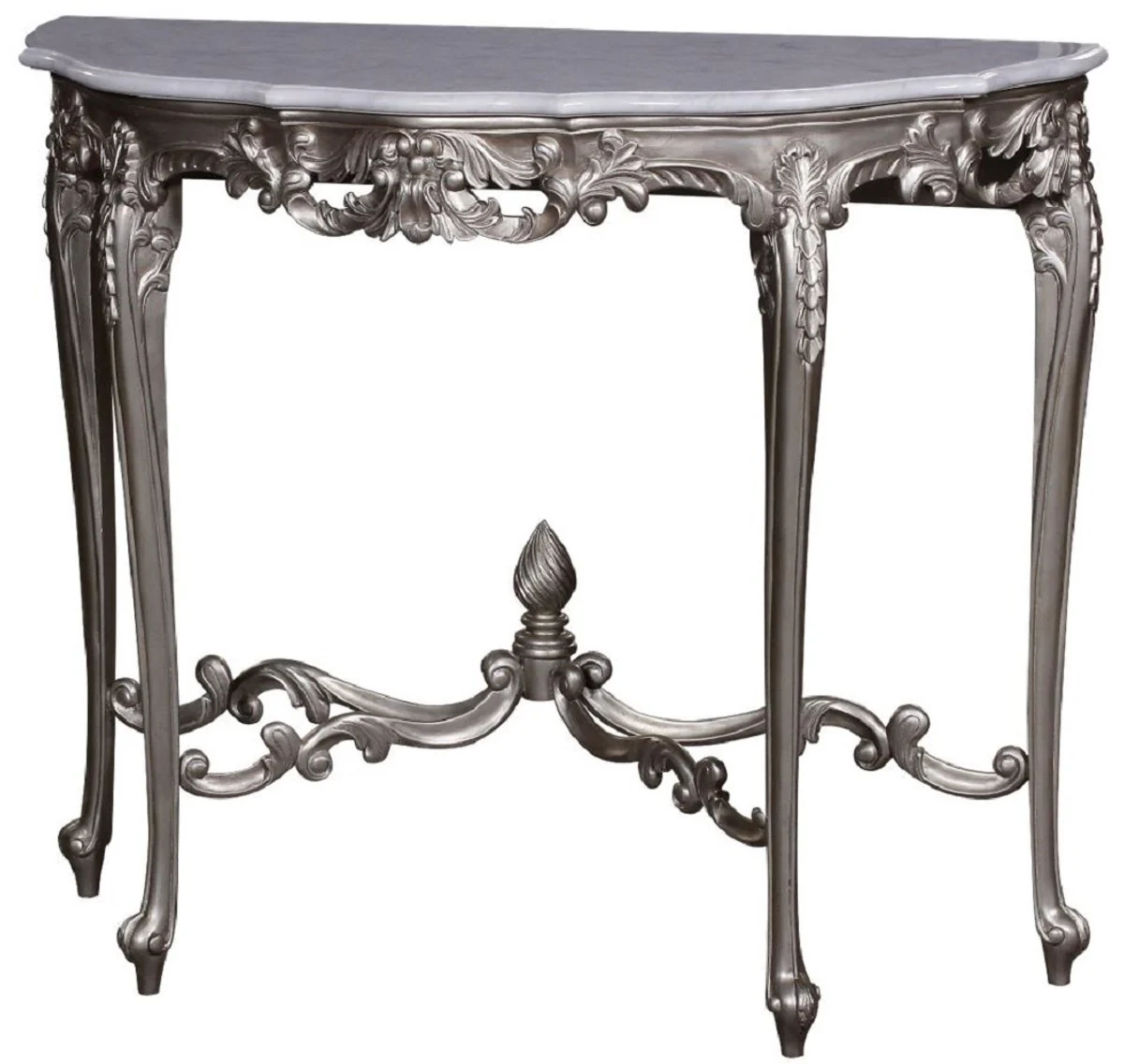 Casa Padrino consola barroco de lujo plata / blanco - Consola de madera maciza hecha a mano con tapa de m¨¢rmol - Muebles Barrocos
