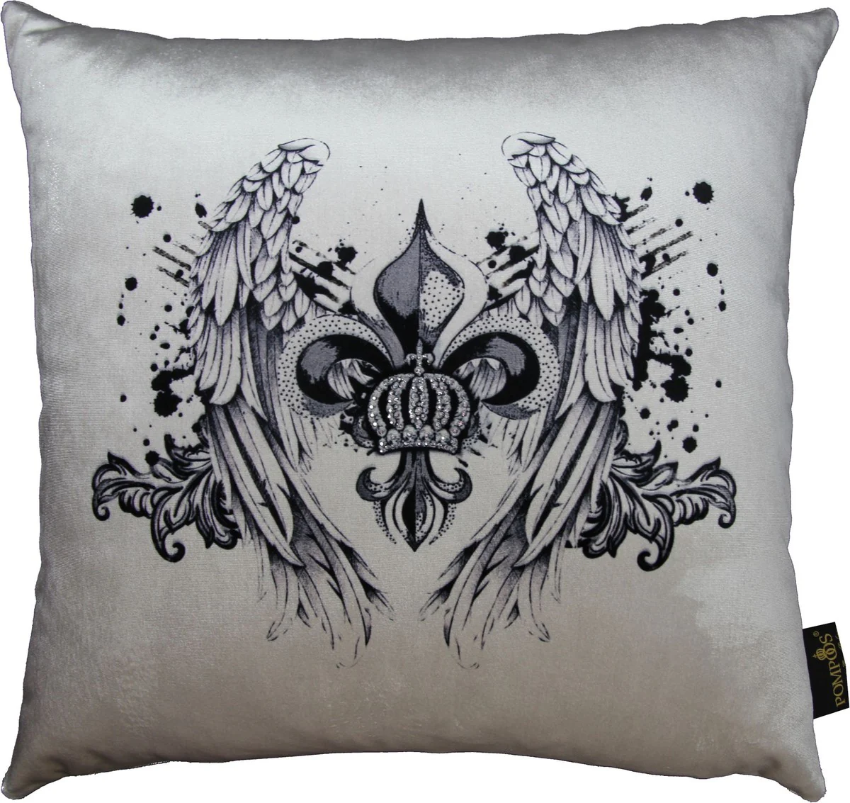 Harald Gl??ckler luxury decorative pillow Pomp??s by Casa Padrino cream / black Mod3 crown with rhinestones - Gl??ckler pillow